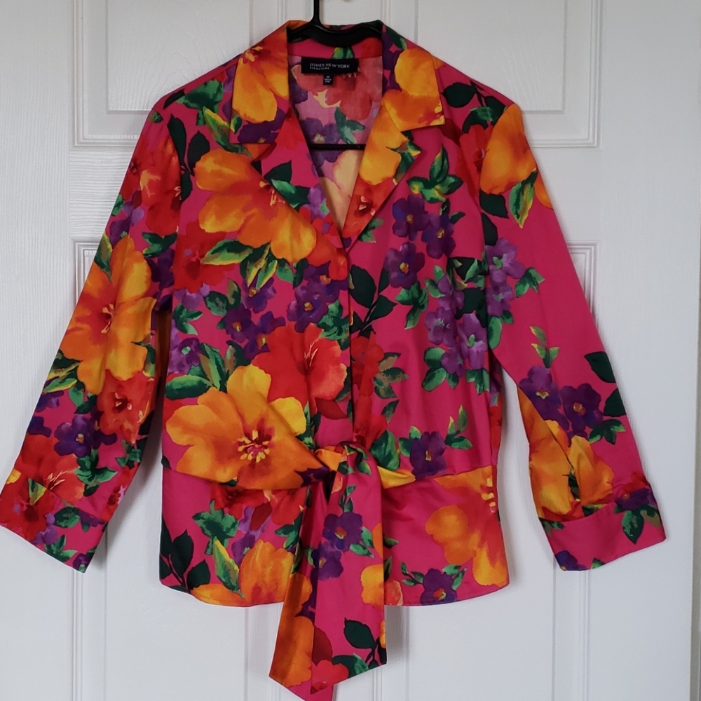 Bright colored tie-front blouse‎